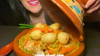 ASMR Mukbang eating tagine with chicken with vegetables طحين دجاج مع خضار