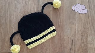 Cuffia ApeMaia lavorata ai ferri / Knitted Mayan bee hat / Gorro de abeja maya tejido