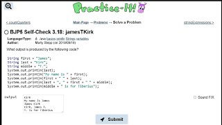 Java Practice It || 3.18 jamesTKirk || String basics
