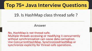 Top 75 Java Interview Questions - Is HashMap class thread safe ? #javatrickyquestions #javainterview