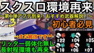 【スプラ3】第1弾アプデ到来！ラグ改善後の最強おすすめ武器を紹介します！【スクスロ】【スプラトゥーン3】【スクリュースロッシャー】【洗濯機】【アップデート】【リッター4K】【タンサンボム】【初心者講座