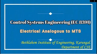 Control Systems Engineering EC8391-Electrical analogous to MTS || CSE || Bethlahem Institute of Eng.