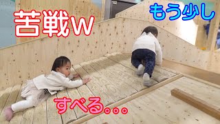 大苦戦ｗ　結局登れたかな？男女双子赤ちゃん生後1歳2ヶ月【森のわくわくの庭】