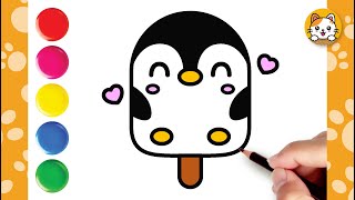 Draw a Cute Penguin Ice Cream Easy | Step by Step Drawing For Kids | Kawaii Drawings