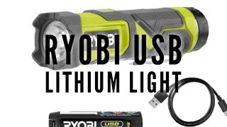 Ryobi USB Lithium Cordless Compact LED 3-Mode Flashlight Kit with 2.0 Ah Battery and Charging Cable