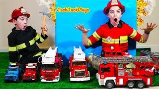 Firefighter Costume Pretend Play! Toy Fire Trucks for Kids | JackJackPlays