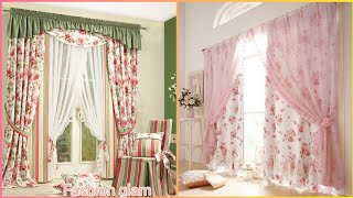 Modern Styles Of Floral Print With Plain Fabrics Double Layers Curtains Designs For Living Rooms