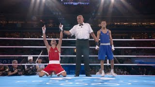 🇺🇿 Uzbekistan's Abdumalik Khalokov winning gold vs Munarbek Seitbek Uulu in 57kg Boxing final!