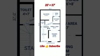 20 × 37 house plan Village, 20 × 37 home plan, 740 sqft 1bhk+drawing room, #shorts #viral #houseplan