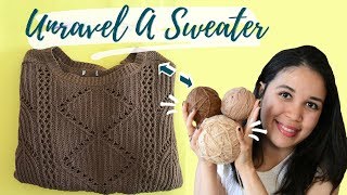 HOW UNRAVEL A SWEATER | CONTINUOUS STRAND | UPCYCLED SWEATER