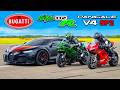 Bugatti Chiron SS vs Kawasaki H2R vs Ducati Panigale SP2: CORRIDA DE ARRANCADA