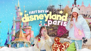 OUR FIRST DAY IN DISNEYLAND PARIS 🌸 🏰 First Impressions During a COLD winter! Food, Shows \u0026 Rides!