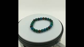 Bracelet Perles Oeil de Tigre multicolore + Chrysocolle 8 mm. Bracelet Femme \u0026 Homme.