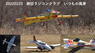 20220223　勝田ラジコンクラブ　天皇誕生日の飛行場　田所顧問の自作機のフライト　私のムスタング墜落　など