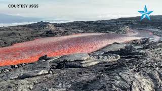 RAW: Mauna Loa lava flow moves in channel at rate of 32-39 feet per second