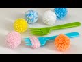 【毛糸】フォークでポンポンの作り方／[Yarn] Easy Making Pompoms with Fork