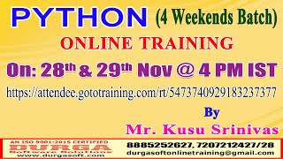 PYTHON (4 Weekends Batch) Online Training in DURGASOFT