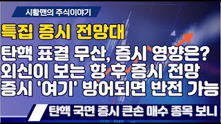 증시 전망대. 탄핵 표결 무산, 주식 시장 영향. 외신이 보는 향 후 증시 전망. 코스피 방어 되야 할 지수. 4년 전으로 돌아간 코스닥. 정치 혼란기 외국인, 기관 매수한 종목들