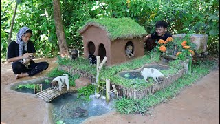 Building Mud House Dog And Rescue Abandoned Puppies, Build Fish Pond For Fish