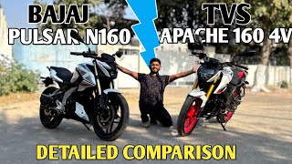 New TVS Apache 160 4v vs Bajaj Pulsar N160 | महा मुकाबला #detailedcomparison | PoweronTorque