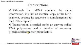 FACULTY 326 BCHM 221 1 KUST20201 L06 P1 Transcription in prokaryotes initiation