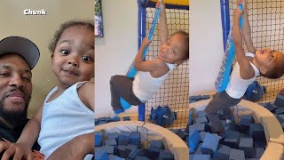 Damian Lillard’s Son Wanted To Show Him That He Can Swing From Play Rope Attached To Cage Ceiling😩