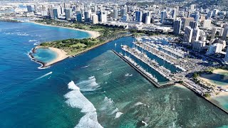 夏威夷檀香山威基基海滩绝美城市海景航拍