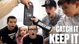 IF YOU CATCH IT YOU KEEP IT CHALLENGE | DROPPING iPHONE 12 PRO MAX, NINTENDO SWITCH, AND $100 BILLS