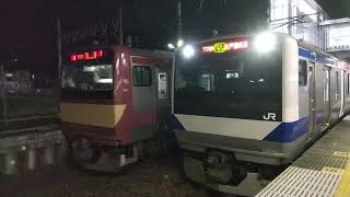 夜の友部駅｜水戸線と常磐線（JR東日本E531系電車。K451編成ほか）、太平洋セメントのタンク（茨城県笠間市）Mito \u0026 Jōban Line Tomobe Station JAPAN TRAIN