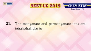 NEET-UG 2019 Chemistry  – Q. No. 21 (Paper Code-P2) Solution | Kota Coaching | ALLEN Kota