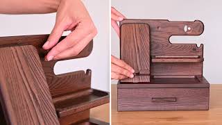 TESLYAR Wood Phone Docking Station with Drawer #amazongadget  #amazonproducts