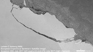 Iceberg A-68 drifts away from Larsen-C Ice Shelf, Antarctica