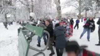 Hundreds take part in large public snowball fight