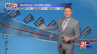 Latest track and intensity forecast for Tropical Storm Erin