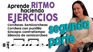 Ejercicios rítmicos SEMICORCHEAS y CORCHEAS CON PUNTILLO | Aprende música