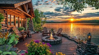 Cozy Lakeside Cabin at Sunset – Crackling Fire & Nature Sounds for Deep Relaxation