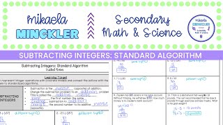 Subtracting Integers Standard Algorithm Guided Notes Lesson | 6th Grade Math