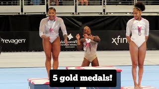 Simone Biles dancing to celebrate her 5th GOLD Medal on Uneven Bars -US Champion