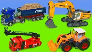 Excavadora coche de policía y bomberos, Buldocer Carros juguetes Cargadora Camiones - Excavator Toys
