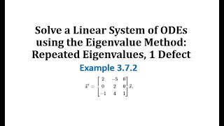 (3.7.2) Solve a Linear System of ODEs using the Eigenvalue Method: Repeated Eigenvalues, 1 Defect