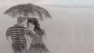 How to draw a cuple with an umbrella ||  Cute couple ||