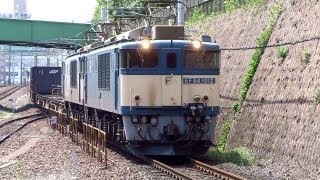 JR貨物 EF64-1012+EF64-1013 貨物列車 (81レ 原色先頭重連) 金山駅 警笛