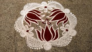 Chithirai 1 special kolam |Creative lotus rangoli | 5*3 dots amazing muggulu @excellentrangoli