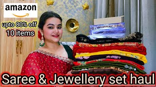 Amazon upto 80% off Wedding wear Saree \u0026 Jewellery set haul @poojachoyalshorts