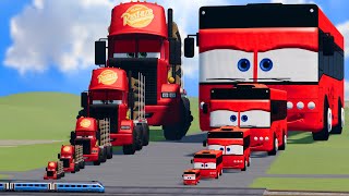 Big \u0026 Small Mack Truck vs Big \u0026 Small Bus Lightning Mcqueen vs Trains | BeamNG.Drive