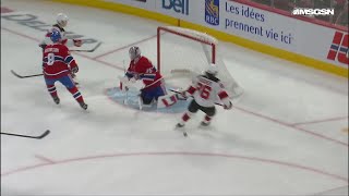 Jack Hughes scores a shorthanded goal against the Montréal Canadiens