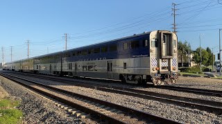 AMTRAK CAB CAR #6907 With X games cars Passing By Los Nietos Double Crossing!