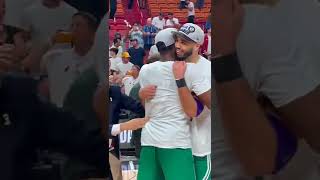 Jayson Tatum and Jaylen Brown share a moment after reaching the NBA Finals 🤝