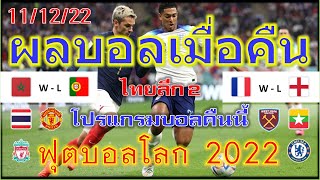 ผลบอลเมื่อคืน-โปรแกรมบอลคืนนี้/ฟุตบอลโลก 2022 รอบ 8 ทีมสุดท้าย/ไทยลีก/11/12/22