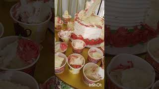 Sharing a wedding cake after cutting...